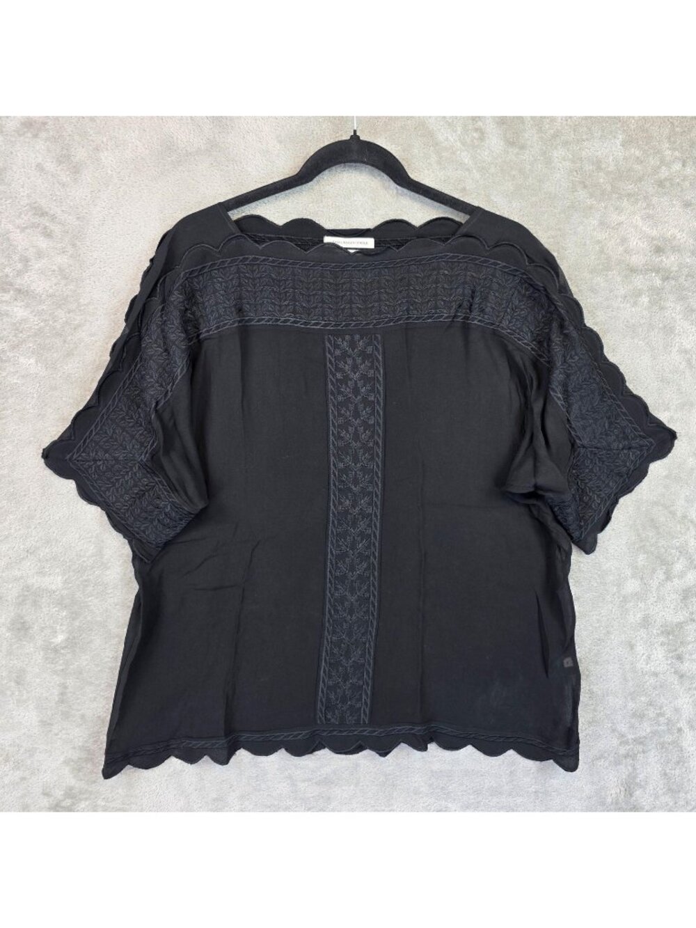 Isabel Marant Étoile Blouse Womens 34 Black Boat Neck Kimono Sleeve Embroidered